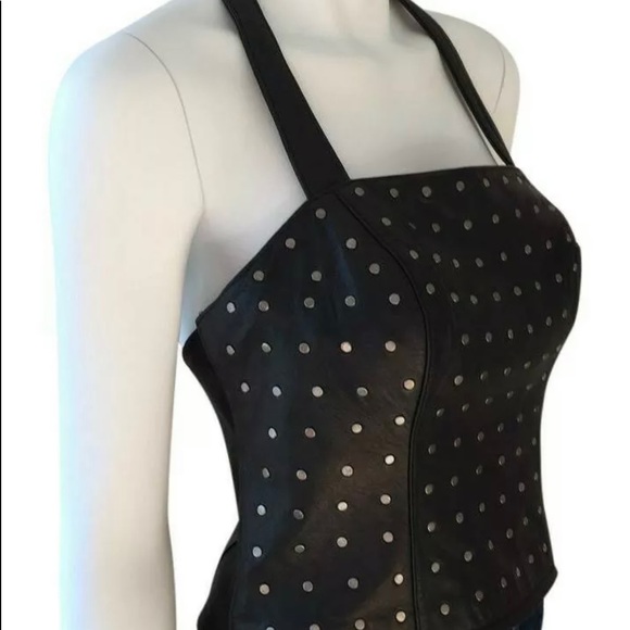 HARLEY DAVIDSON LEATHER STUDDED HALTER BUSTIER - Picture 5 of 12